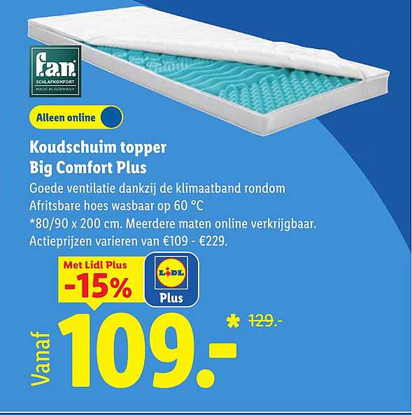 Koudschuim topper Big Comfort Plus Met Lidl Plus -15%