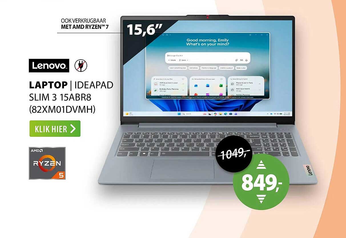 LAPTOP | IDEAPAD SLIM 3 15ABR8 (82XM01DVMH)