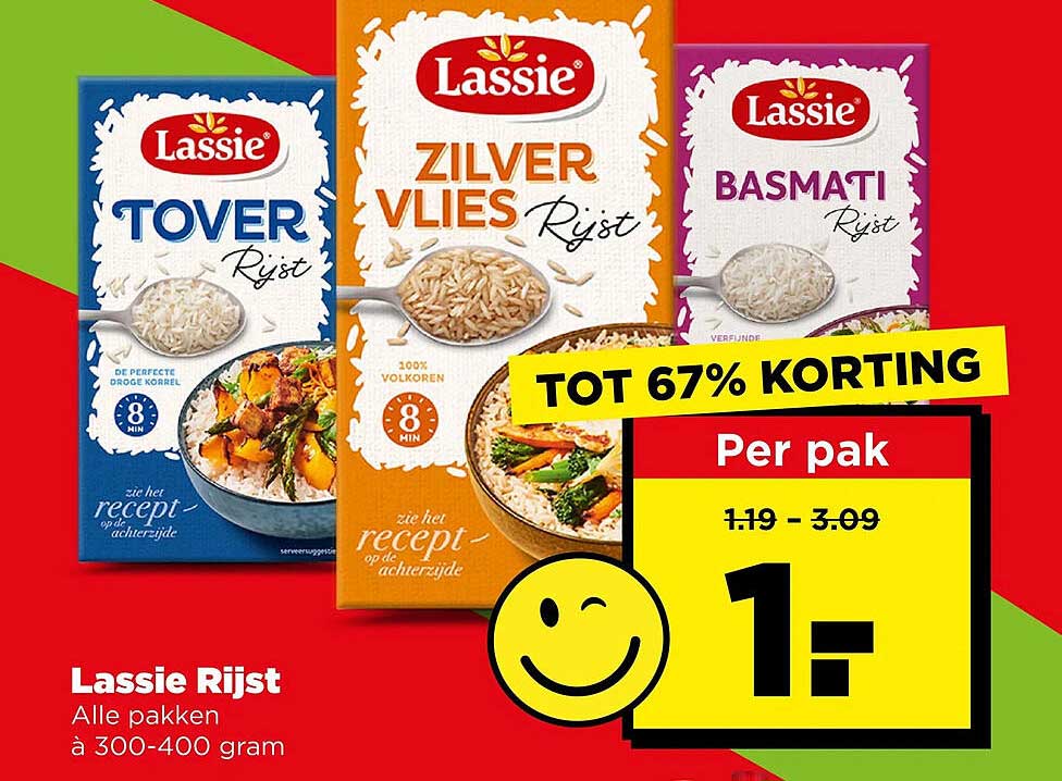 Lassie Rijst Alle pakken à 300-400 gram TOT 67% KORTING