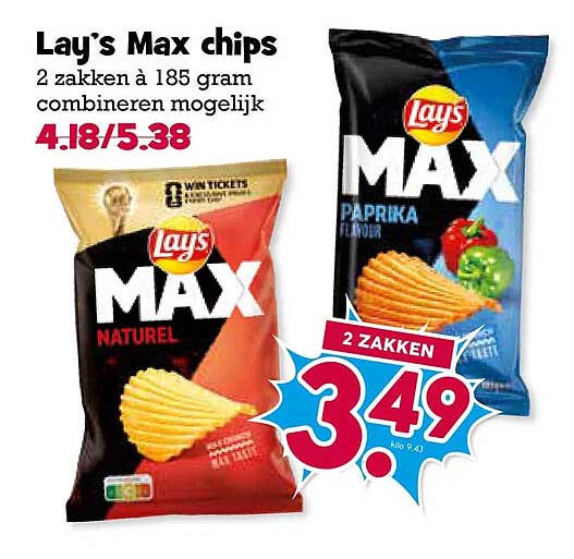Lay's Max chips 2 zakken à 185 gram combineren mogelijk 2 zakken