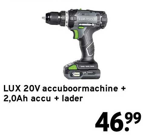 LUX 20V accuboormachine + 2,0Ah accu + lader