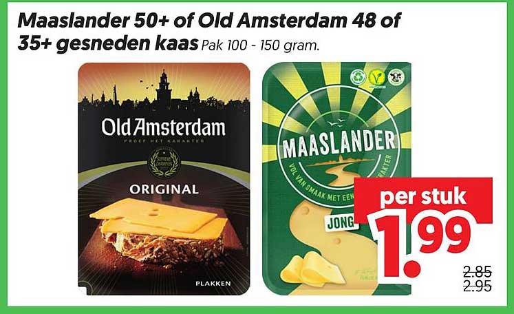 Maaslander 50+ of Old Amsterdam 48 of 35+ gesneden kaas Pak 100 - 150 gram.