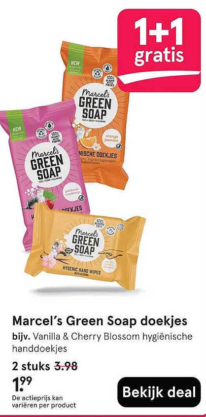 Marcel’s Green Soap doekjes 1+1 gratis
