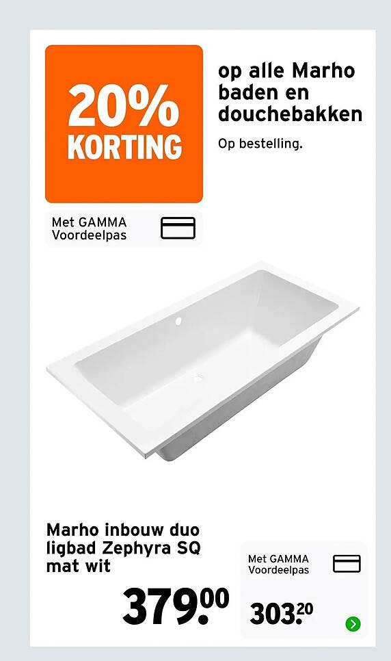 Marho inbouw duo ligbad Zephyra SQ mat wit 20% KORTING