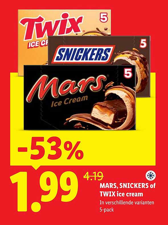 MARS, SNICKERS of TWIX ice cream In verschillende varianten 5-pack