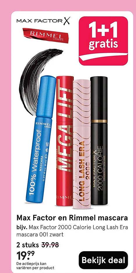 Max Factor en Rimmel mascara 1+1 gratis