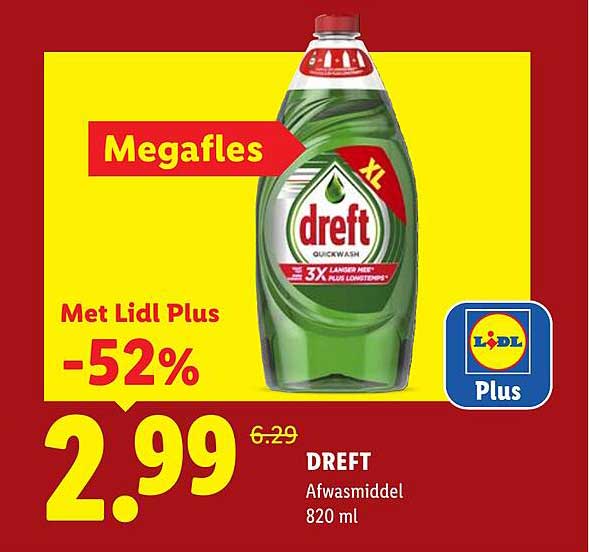 Megafles Dreft Afwasmiddel 820 ml Met Lidl Plus -52%