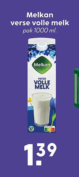 Melkan verse volle melk pak 1000 ml