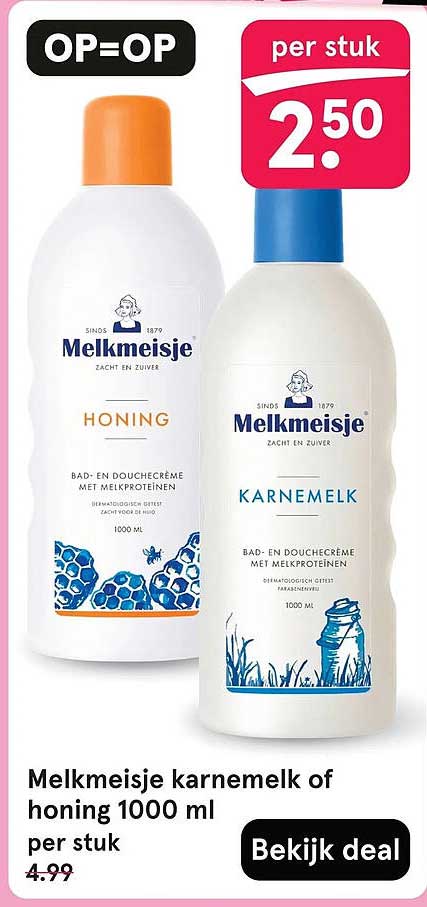 Melkmeisje karnemelk of honing 1000 ml per stuk