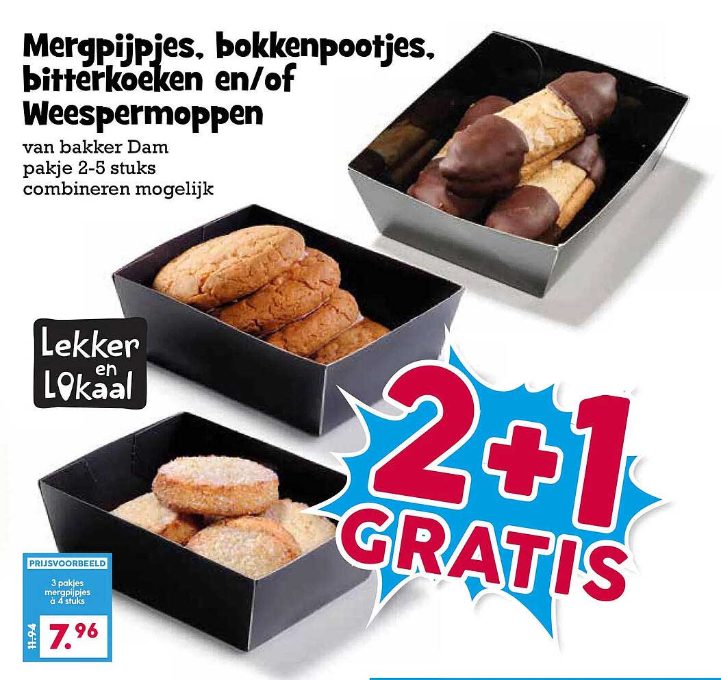 Mergpijpjes, bokkenpootjes, bitterkoeken en/of Weespermoppen 2+1 GRATIS