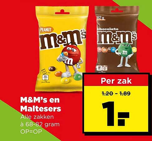 M&M's en Maltesers Alle zakken à 68-82 gram OP=OP