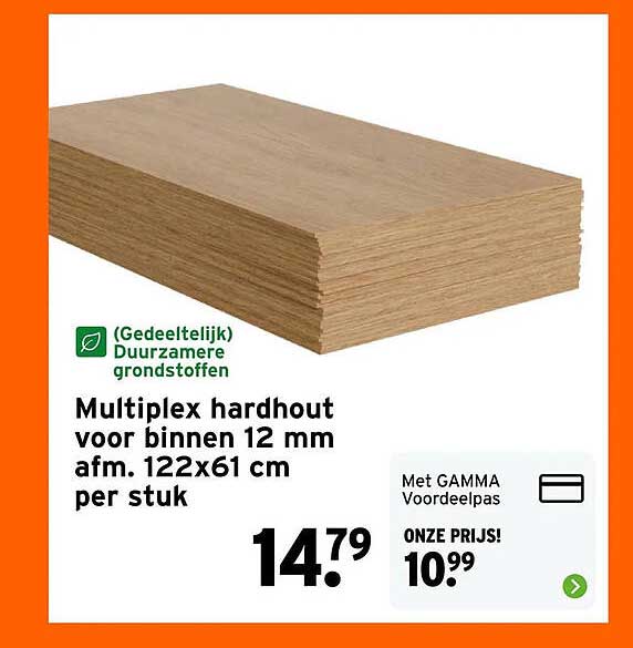 Multiplex hardhout voor binnen 12 mm afm. 122x61 cm per stuk