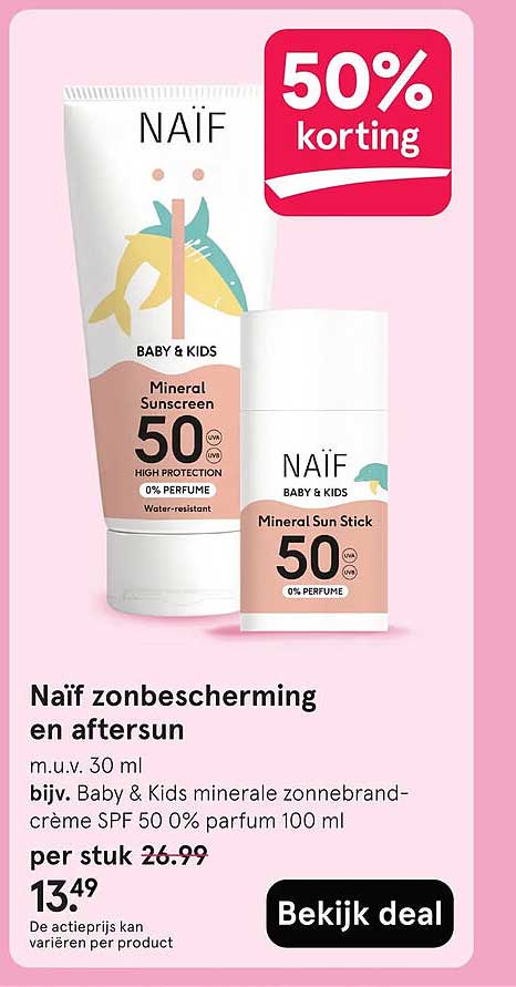 Naïf zonbescherming en aftersun 50% korting