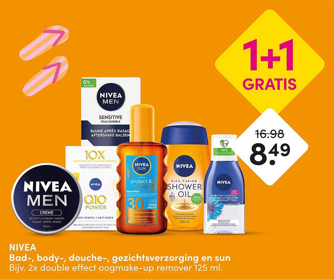 NIVEA Bad-, body-, douche-, gezichtsverzorging en sun Bijv. 2x double effect oogmake-up remover 125 ml. 1+1 gratis