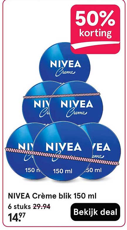 NIVEA Crème blik 150 ml 6 stuks 50% korting