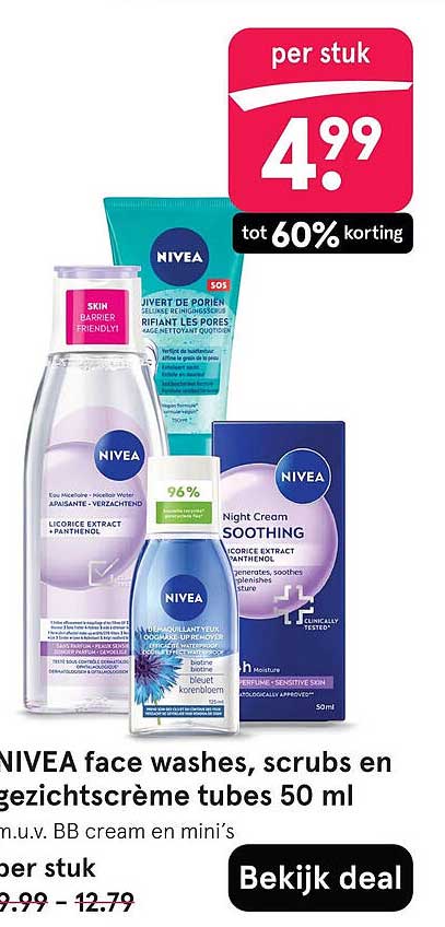 NIVEA face washes, scrubs en gezichtscrème tubes 50 ml