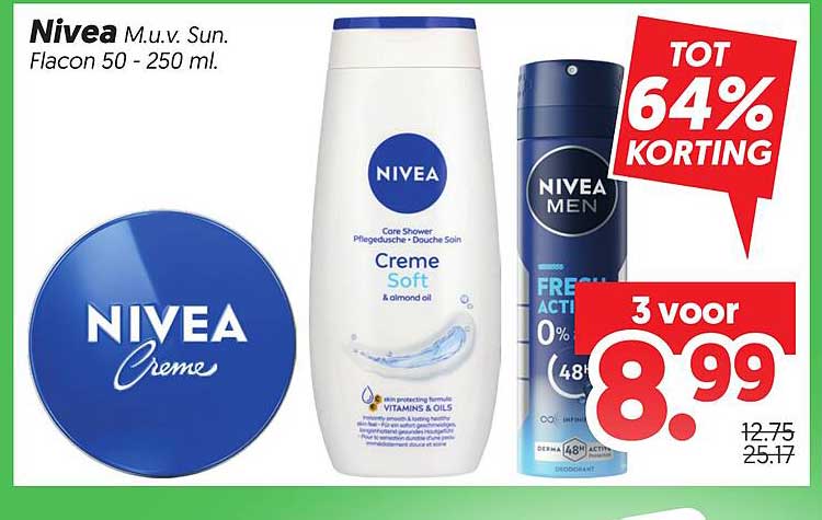 Nivea M.u.v. Sun. Flacon 50 - 250 ml. TOT 64% KORTING 3 voor