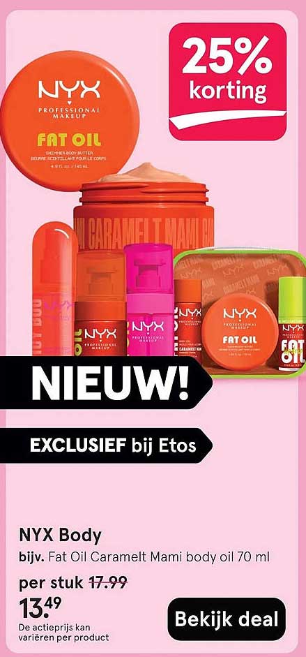 NYX Body bijv. Fat Oil Caramelt Mami body oil 70 ml 25% korting