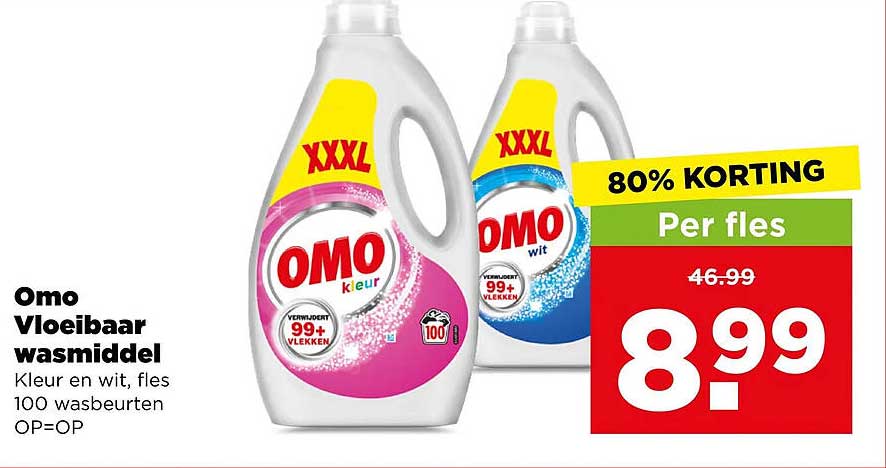 Omo Vloeibaar wasmiddel Kleur en wit, fles 100 wasbeurten OP=OP