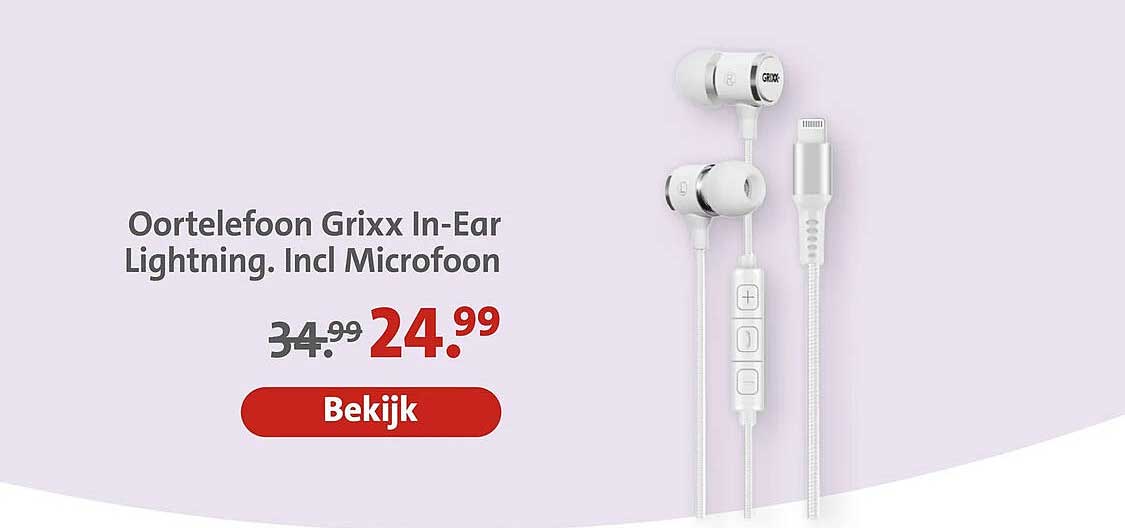 Oortelefoon Grixx In-Ear Lightning. Incl Microfoon