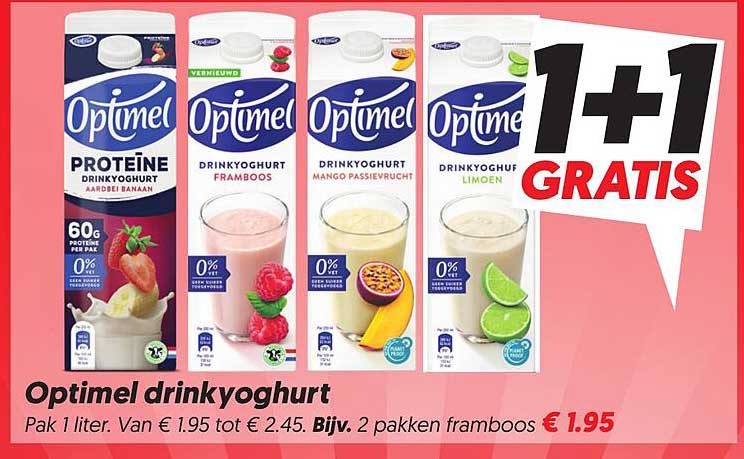 Optimel drinkyoghurt 1+1 GRATIS
