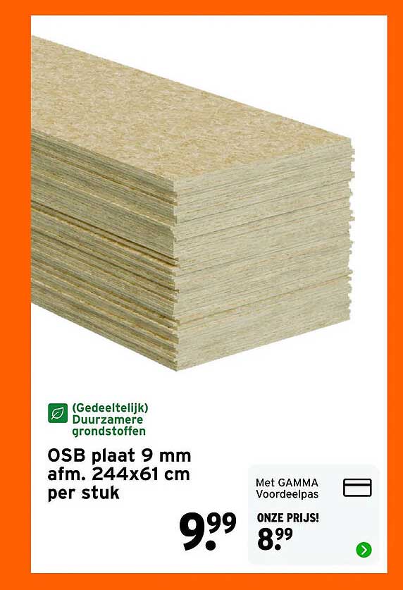 OSB plaat 9 mm afm. 244x61 cm per stuk