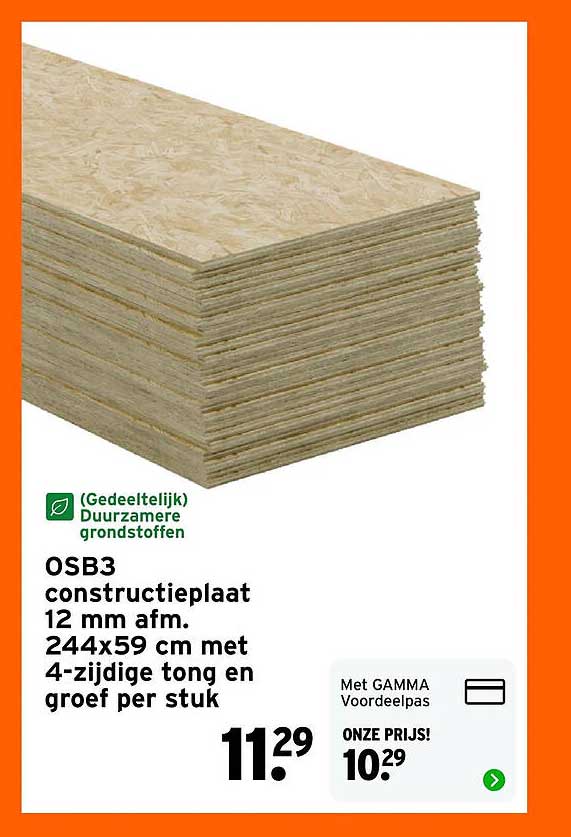 OSB3 constructieplaat 12 mm afm. 244x59 cm met 4-zijdige tong en groef per stuk
