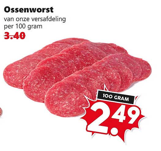 Ossenworst van onze versafdeling per 100 gram