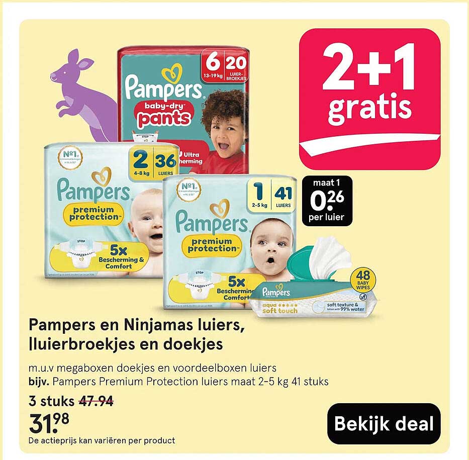 Pampers en Ninjamas luiers, luiierbroekjes en doekjes 2+1 gratis