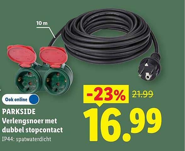 PARKSIDE Verlengsnoer met dubbel stopcontact IP44: spatwaterdicht