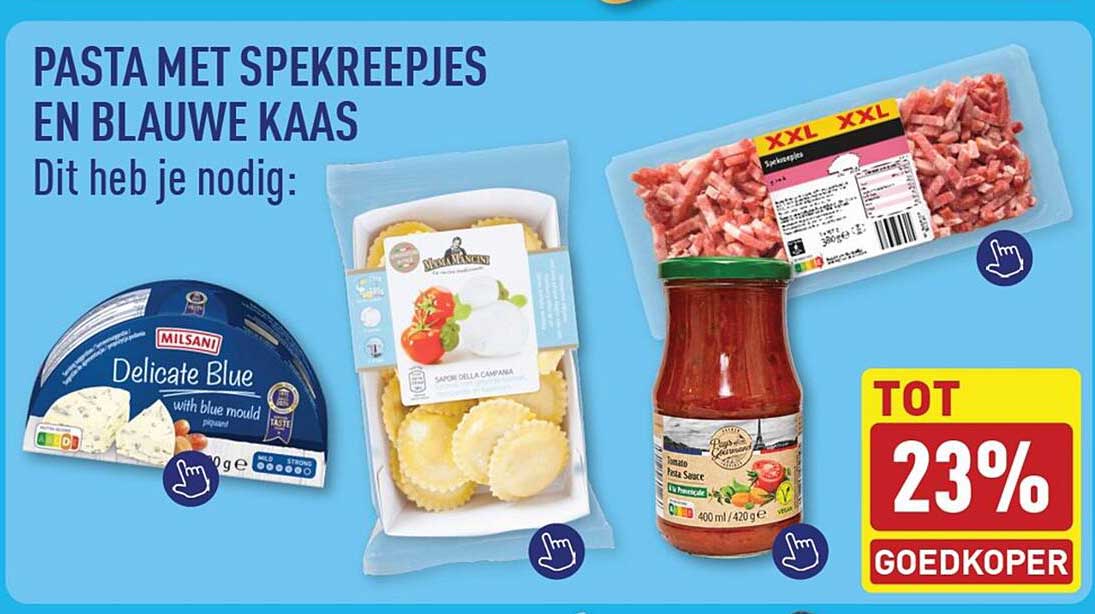 PASTA MET SPEKREEPJES EN BLAUWE KAAS