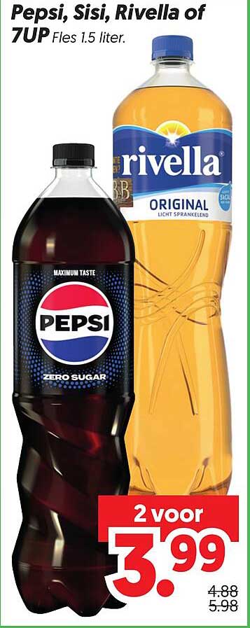 Pepsi, Sisi, Rivella of 7UP Fles 1.5 liter. 2 voor