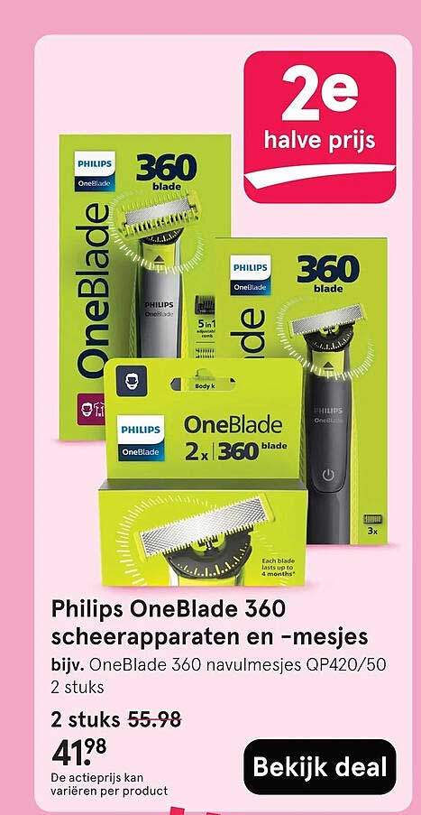 Philips OneBlade 360 scheerapparaten en -mesjes 2e halve prijs