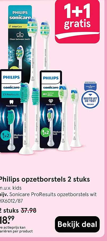 Philips opzetborstels 2 stuks 1+1 gratis