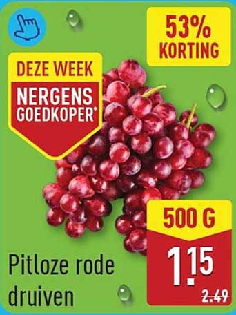 Pitloze rode druiven 53% KORTING