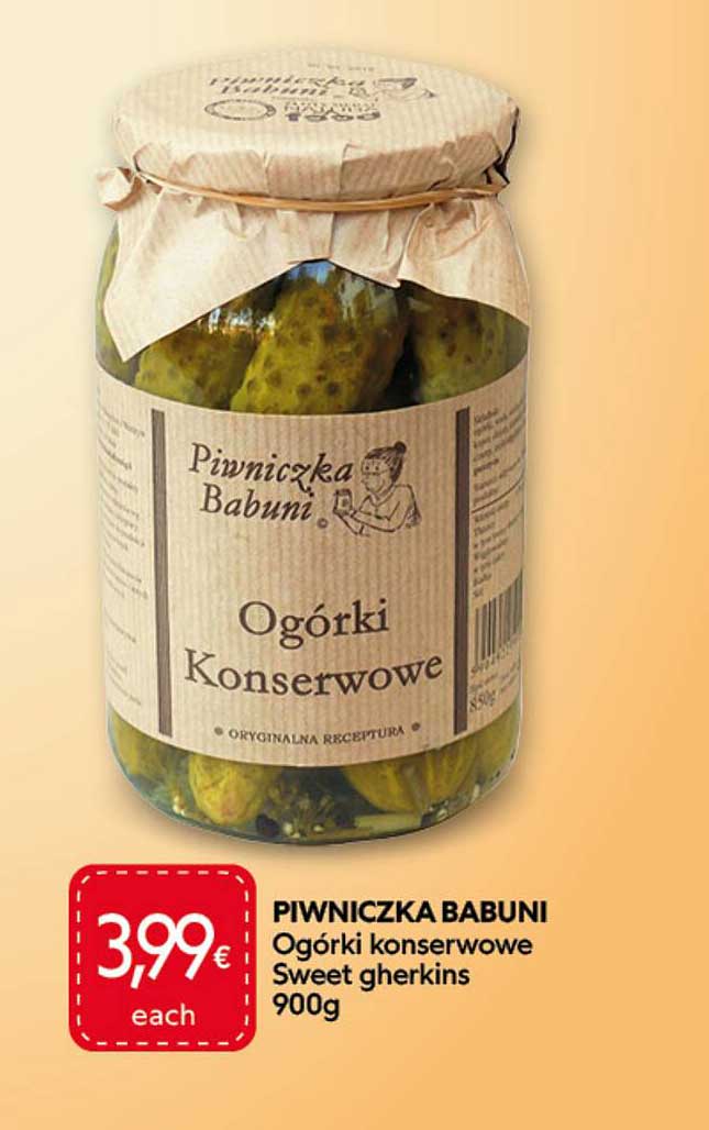 PIWNICZKA BABUNI Ogórki konserwowe Sweet gherkins 900g