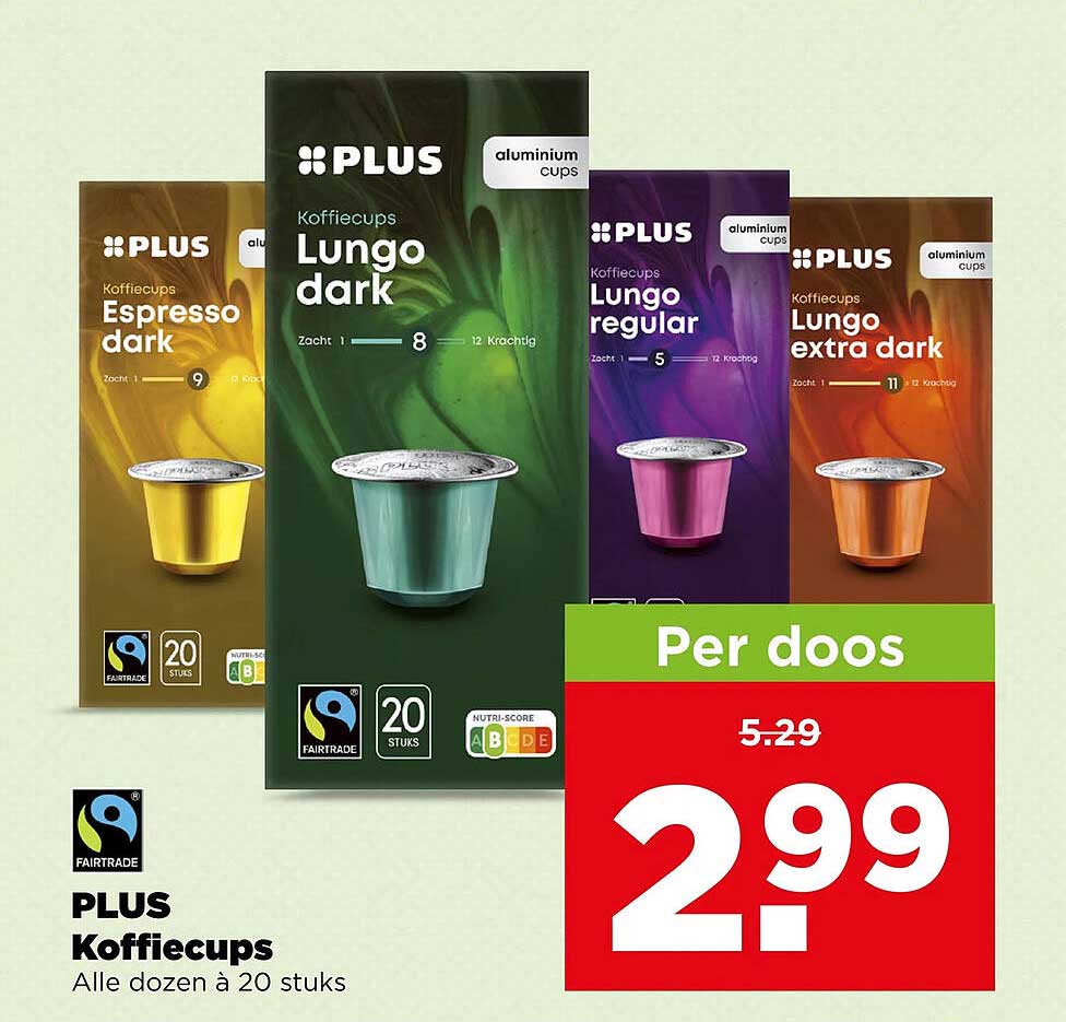 PLUS Koffiecups Alle dozen á 20 stuks