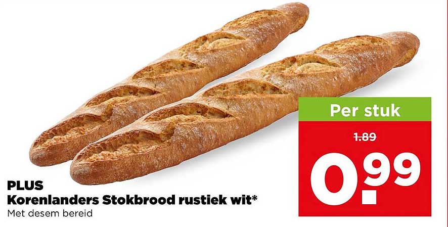 PLUS Korenlanders Stokbrood rustiek wit* Met desem bereid