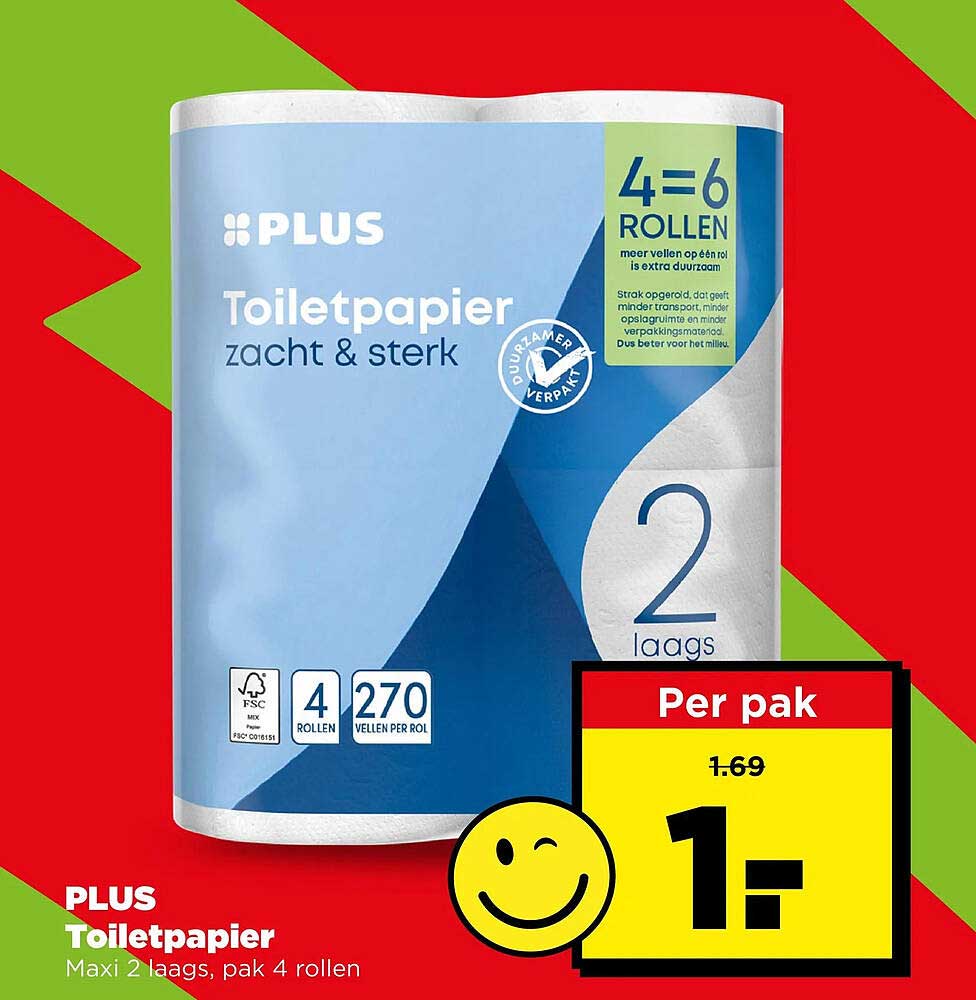 PLUS Toiletpapier Maxi 2 laags, pak 4 rollen