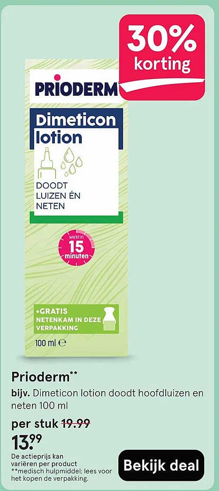 Prioderm Dimeticon lotion dooft hoofdluisen en neten 100 ml 30% korting