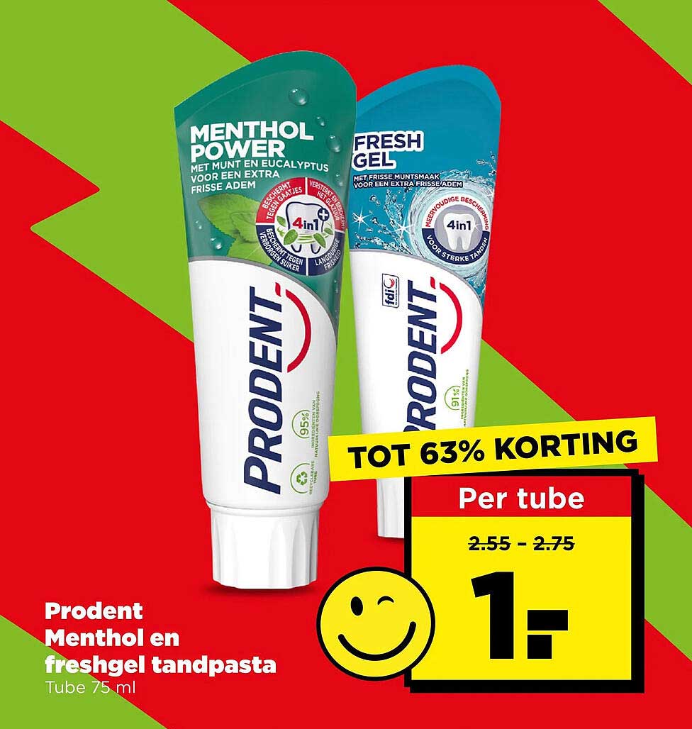 Prodent Menthol en freshgel tandpasta Tube 75 ml TOT 63% KORTING