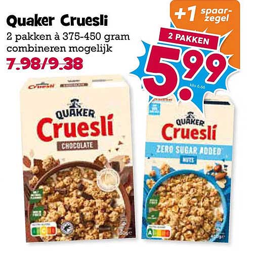 Quaker Cruesli +1 spaarzegel 2 pakken