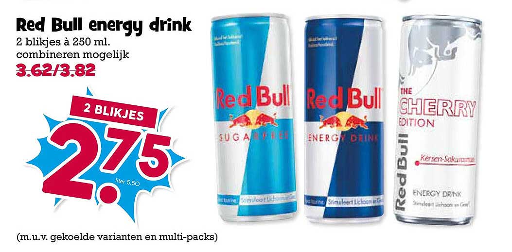 Red Bull energy drink 2 blikjes a 250 ml. combineren mogelijk