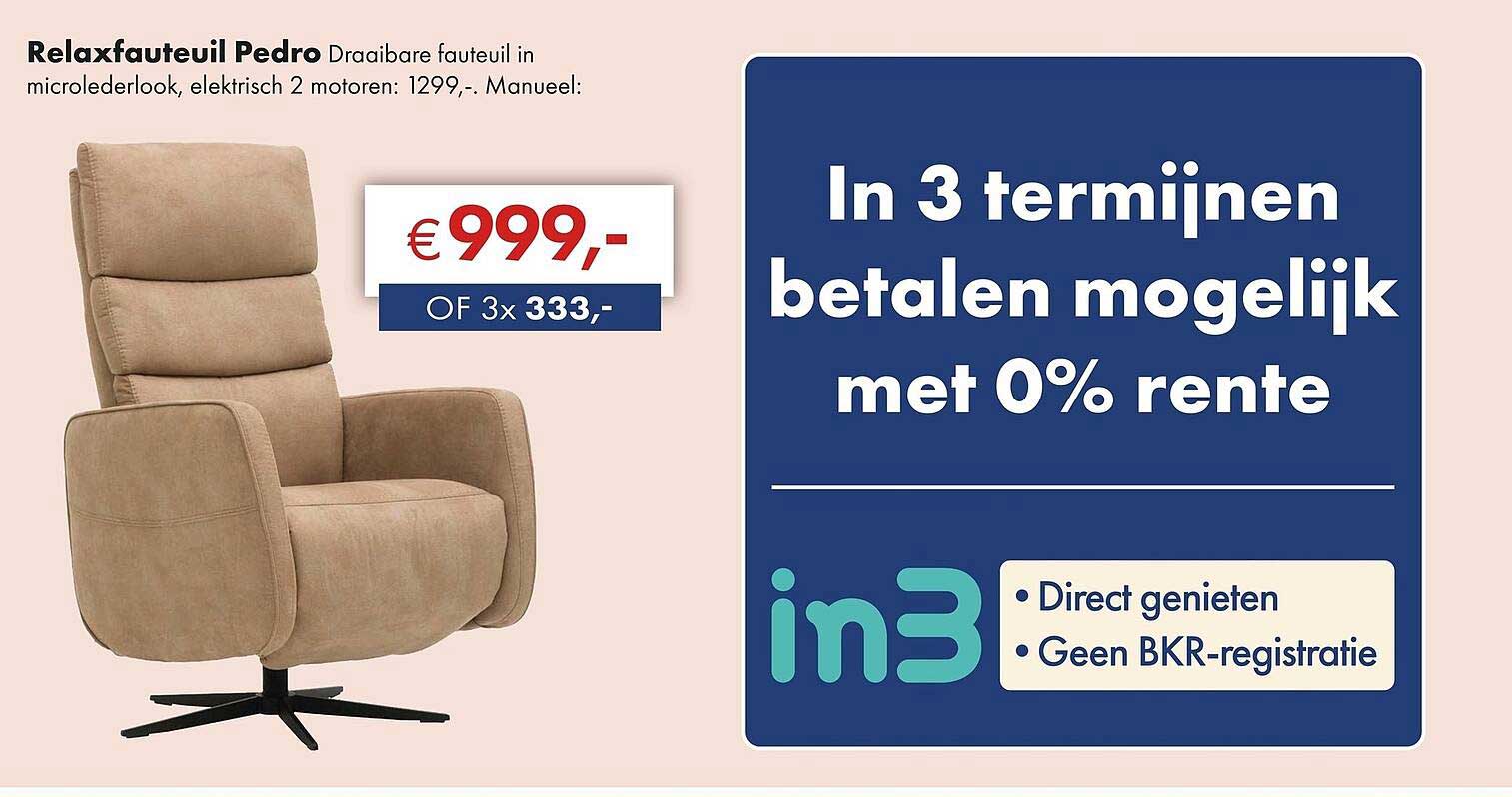 Relaxfauteuil Pedro Draaibare fauteuil in microlederlook, elektrisch 2 motoren: 1299,-. Manueel: