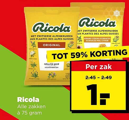 Ricola Alle zakken à 75 gram TOT 59% KORTING