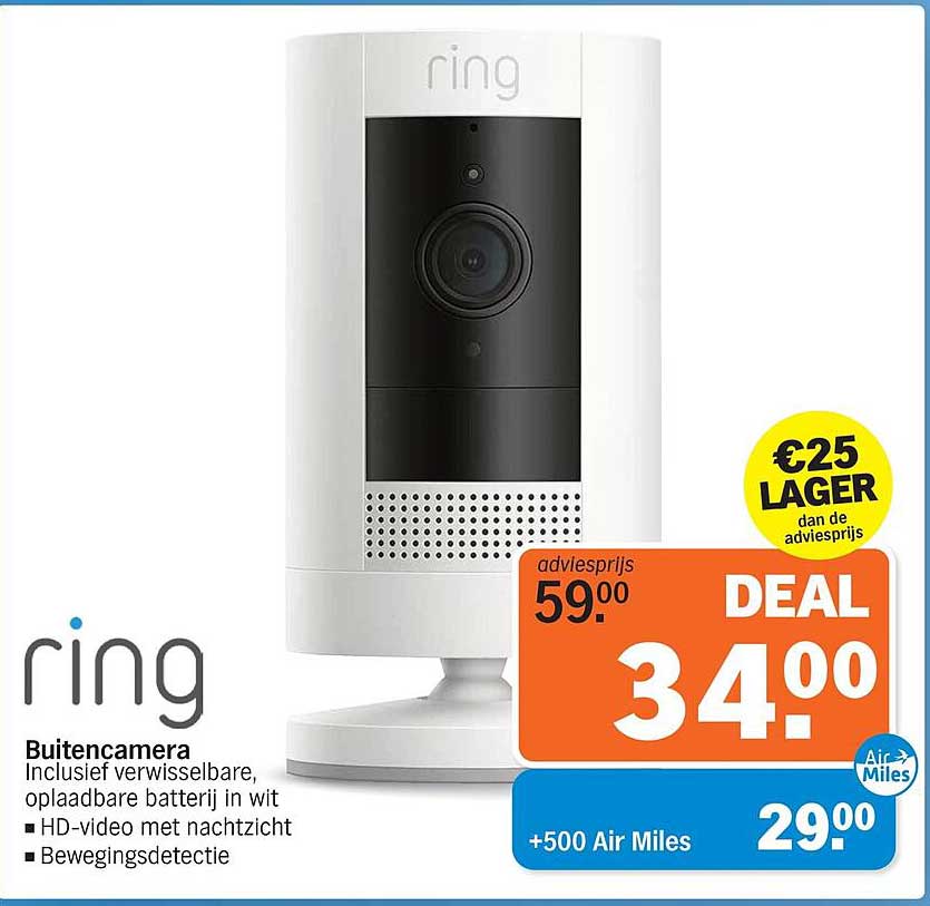 ring Buitencamera, Inclusief verwisselbare, oplaadbare batterij in wit