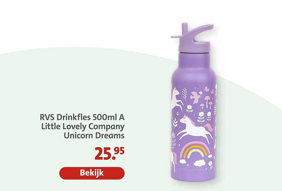 RVS Drinkfles 500ml A Little Lovely Company Unicorn Dreams