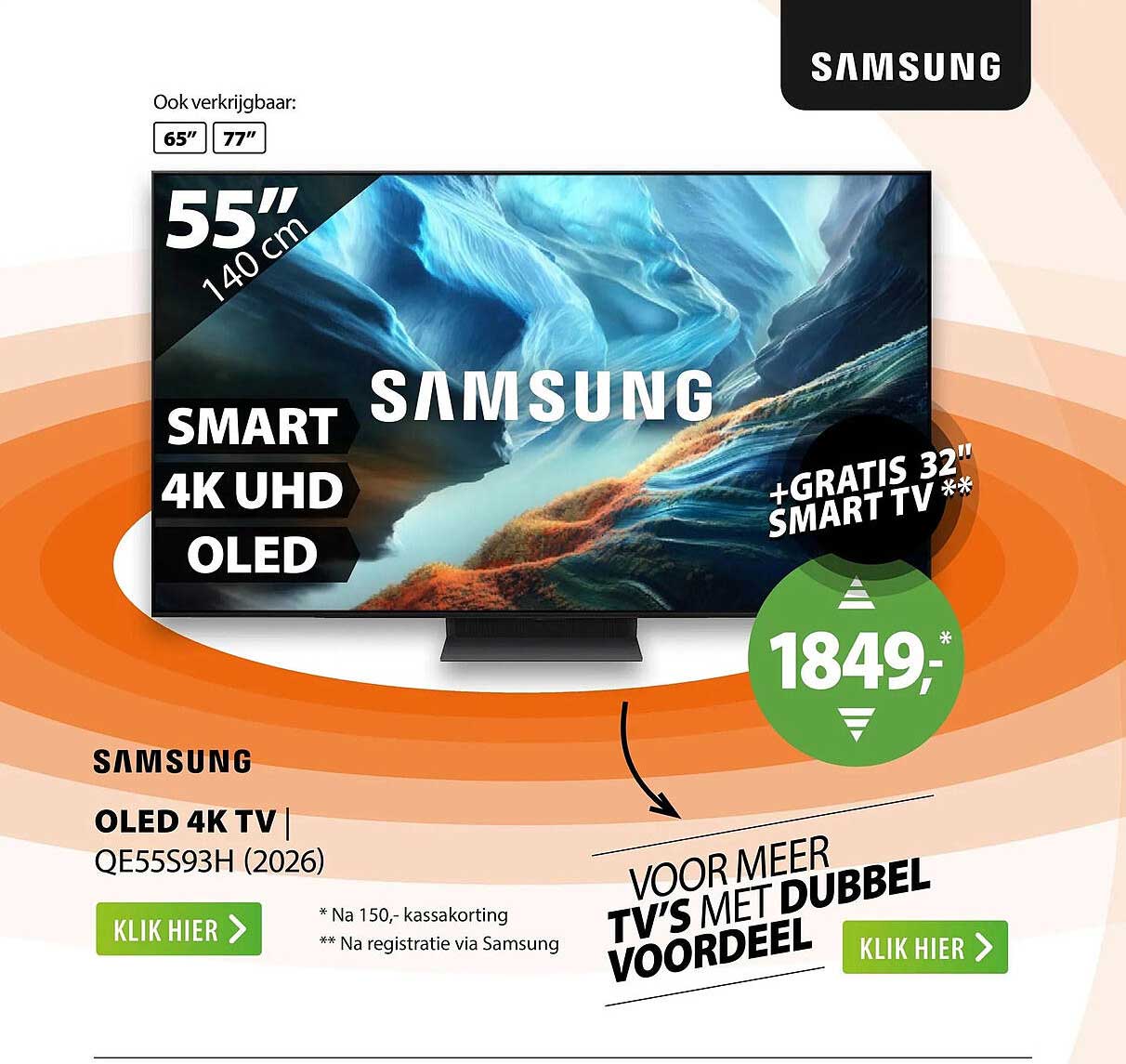 Samsung OLED 4K TV QE55S93H (2026) +GRATIS 32" SMART TV