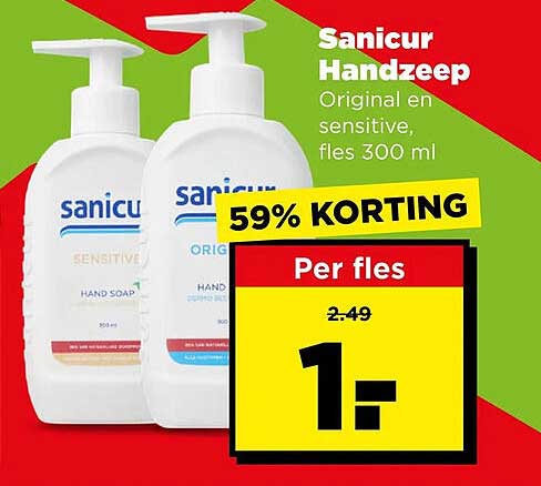 Sanicur Handzeep Original en sensitive, fles 300 ml 59% KORTING