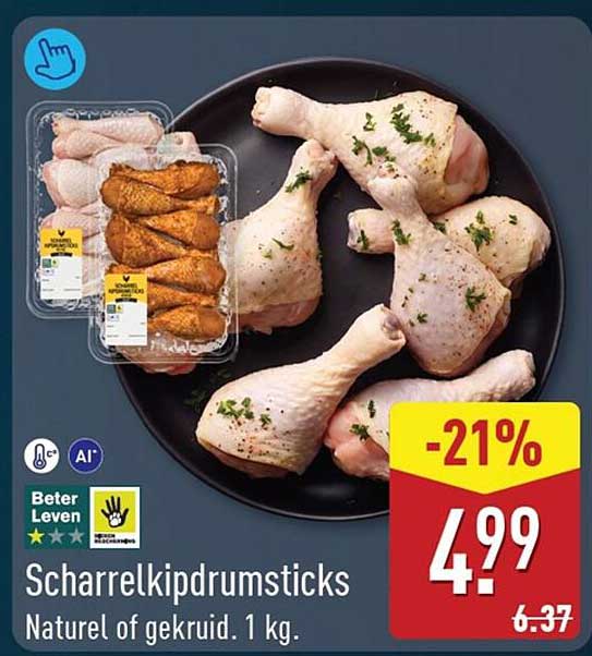 Scharrelkipdrumsticks Naturel of gekruid. 1 kg.